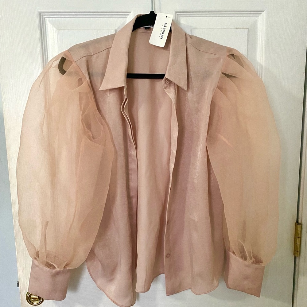 NEW! Button-Up Blouse w/Puffy Sleeves in Cream